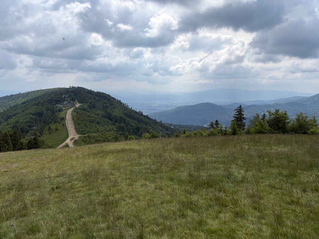 Bielsko-Biała → Szyndzielnia → Klimczok → Szczyrk — one cable car, two mountain shelters, and a long, scenic way down.